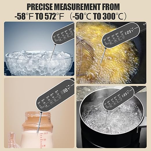 Rechargeable Meat Thermometer Digital with Ultra-Fast 0.5 Sec Instant Read, NIST Certified ±0.5°F Accuracy, Auto-Rotating Backlight Display, IP67 Waterproof, Oven Safe for Grill, BBQ, Smoker, Candy