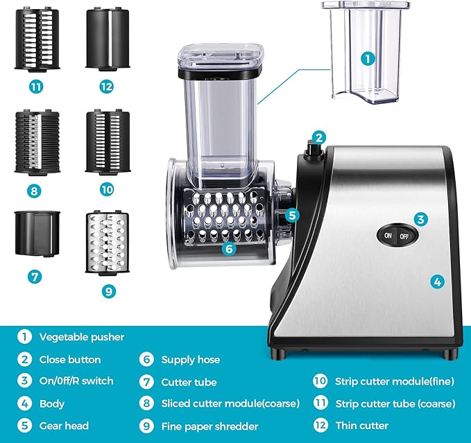 Electric Cheese Grater, Professional 250W Cheese Grater Electric, Electric Slicer Shredder for Vegetables, Potatoes, Cheeses and Fruits, Home Kitchen Use
