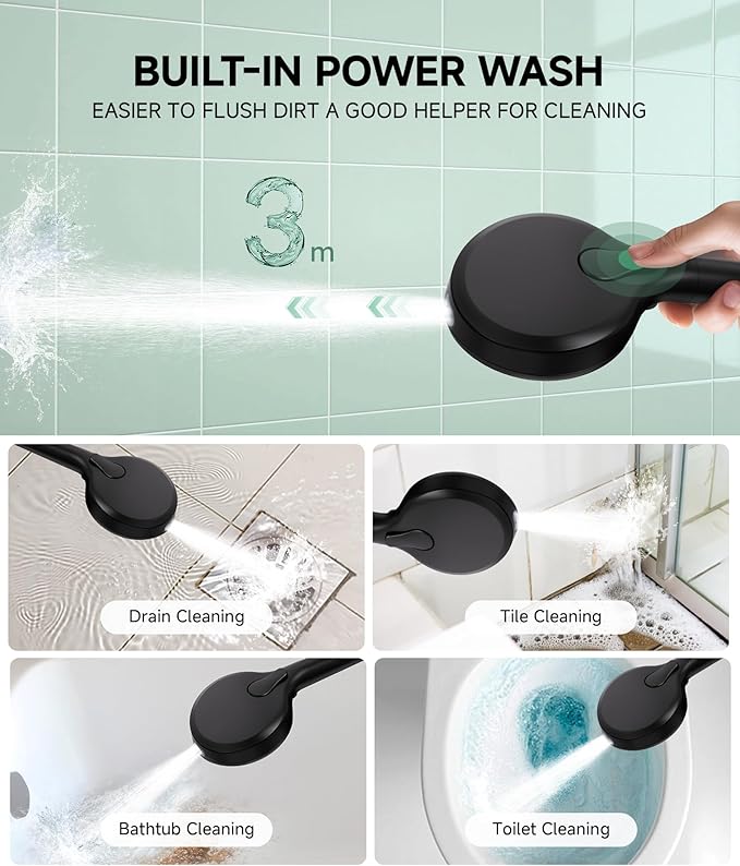 SunCleanse Filtered Shower Head with Handheld, 9-Spray Setting Detachable Showerhead with Filters, Shower Head for Hard Water - Filtered Chlorine, Improve Skin and Hair Texture, Black