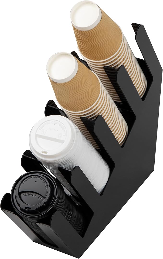 Mind Reader Cup and Lid Dispenser, Countertop Org, Coffee Bar, Beverage Cup, Kitchen, Breakroom, 4"L x 18"W x 16"H, Black