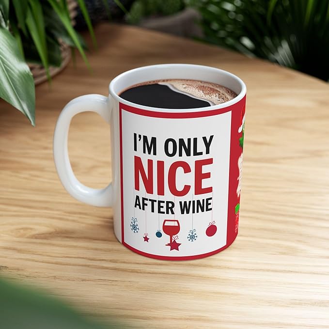 Christmas Naughty and Nice Coffee Cup Mug. Santa Funny Holiday Wine Lover