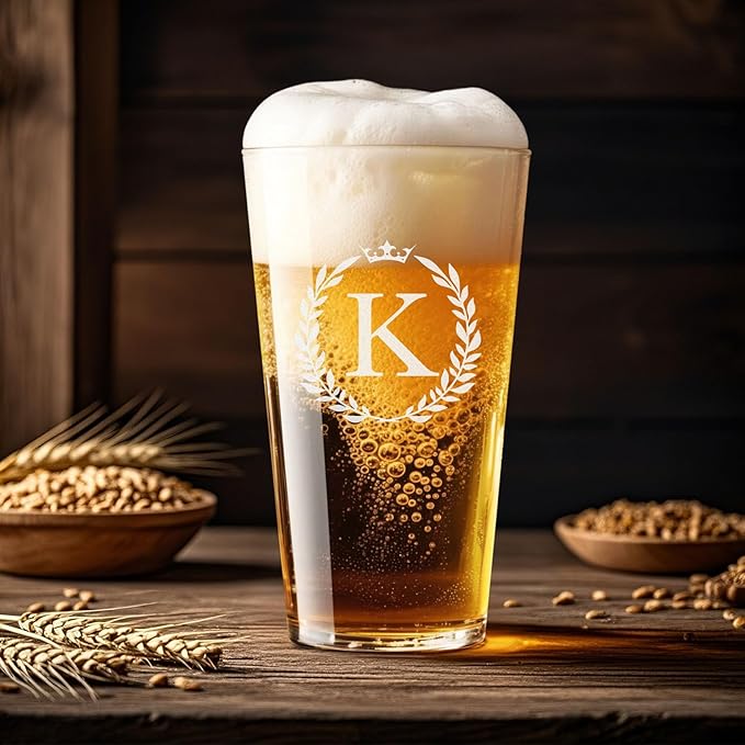 Personalized Beer Glasses Gifts for Men, 16 oz Pint Glasses Monogrammed A-Z Drinking Glass Cups Customized Gift, Unique Christmas Anniversary Birthday Gifts for Men Him Dad Brother Husband Grandpa (K)