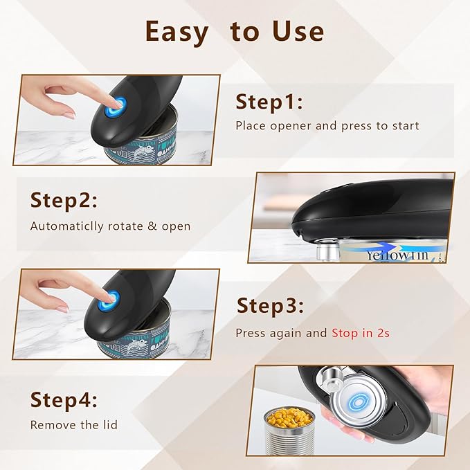 Electric Can Opener Smooth Edge, Battery Operated Kitchen Can Opener for Seniors with Arthritis, One Touch Side Cut Fits Most Can Sizes, Left-handed Friendly, Ideal Holiday Gift