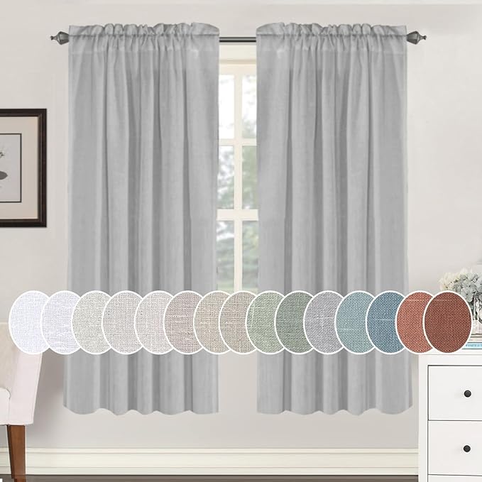 H.VERSAILTEX Dove Linen Curtains 72 Inch Length for Living Room 2 Panels Set Rod Pocket Semi Sheer Curtains for Bedroom Dining Room Gaming Playroom Sunroom Bay Window 52x72