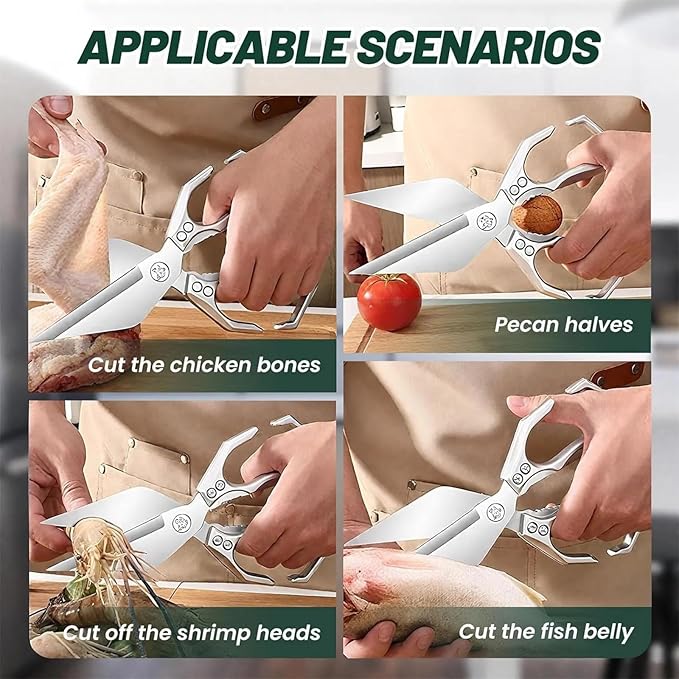 Multifunctional Heavy-Duty Kitchen Shears, Interactk Kitchen Scissors for Food, Heavy Duty Scissors for Food with Ergonomic Handle, High-Carbon Steel Shears for Chicken, Meat, Seafood