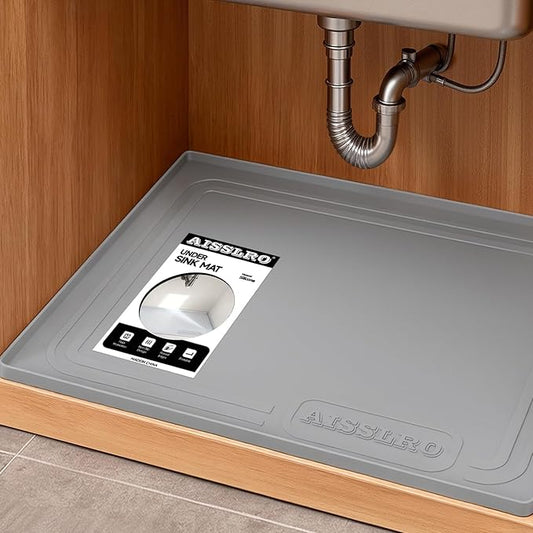 Under Sink Mat 25" X 19", Waterproof Silicone Under Sink Mats for Kitchen, Anti-Leak Shelf Liner & Cabinet Protector with Raised Edge, [BPA Free] Bathroom Tray Home Organizer, Grey