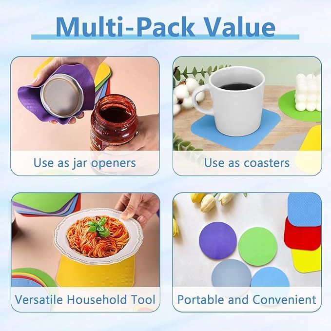 Non-Slip Rubber Jar Opener Pad 8pcs - Easy Grip Kitchen Tool for Opening Lids, Cans & Bottles - Ideal for Arthritis & Weak Hands