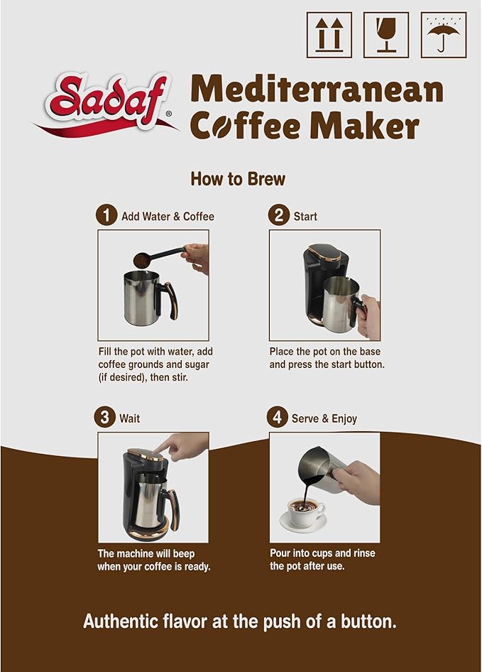 Sadaf One-Touch Mediterranean Coffee Maker – Electric Turkish, Greek, and Armenian Coffee Machine - Stainless Steel Coffee Maker - Foam Control & Overflow Sensor - 250ml, Gold