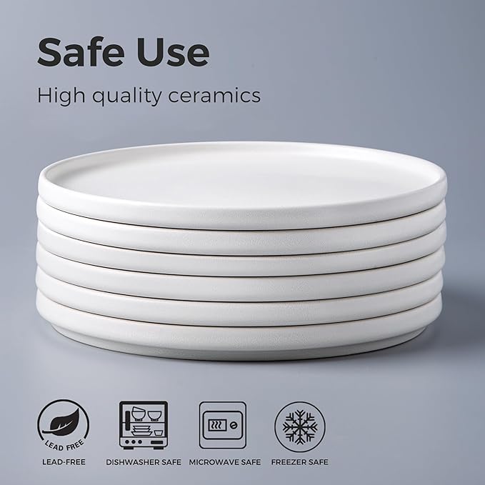 AmorArc Stoneware Dinnerware Sets for 8,Reactive Ceramic Plates and Bowls Set,Highly Chip and Crack Resistant | Dishwasher & Microwave Safe | Round Dishes Set Service for 8 (24pc),Matte White