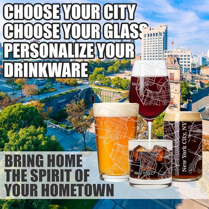 Blue Ridge Mountain Gifts - New York City Souvenir - New York Glassware Gift, Etched City Map, Laser Engraved and Dishwasher Safe