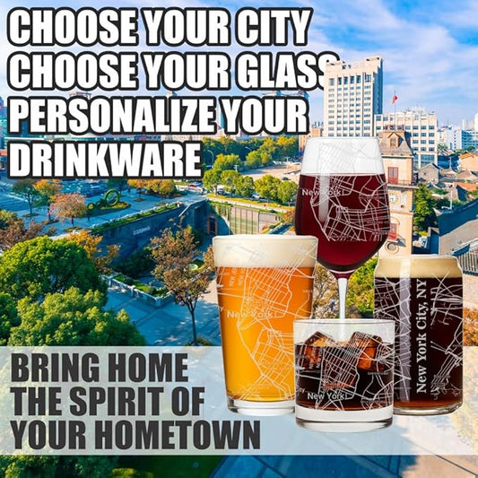 Blue Ridge Mountain Gifts - New York City Souvenir - New York Glassware Gift, Etched City Map, Laser Engraved and Dishwasher Safe
