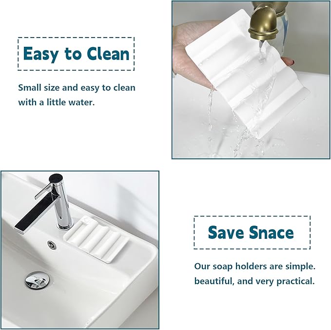 Silicone Soap Dish, Self Draining Soap Holder Perfect for Shower, Bathroom Sink, Kitchen Sink & Travel, Non-Slip Bar Soap Holder Extend Soap Life, Keep Soap Bars Dry Clean & Easy Cleaning (White-2PCS)