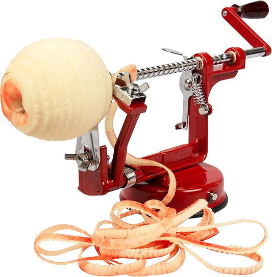 Apple Peeler and Corer - Durable Heavy Duty Chrome Cast Iron w Powerful Countertop Suction, Hand Crank for Fruits, Potatoes or Veggies, Picking Season- Holiday Pie Dessert Baking, Must Have Xmas Gift