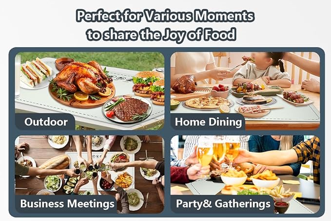 Warming Mat for Food Electric Food Warming Tray Large 24x16in Rapid Full-Surface Heating Portable & Rollable Versatile Food Warmer for Countertop Perfect for Gatherings Parties Everyday Use (White)