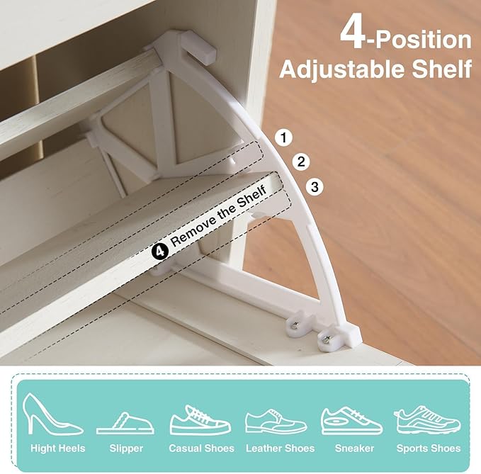 Shoe Storage Cabinet,Farmhouse Shoe Organizer with 4 Flip Drawers & Barn Door Design,Freestanding Hidden Slim Narrow Shoe Rack with Open Shelves for Entryway,Foyer,Hallway,Antique White