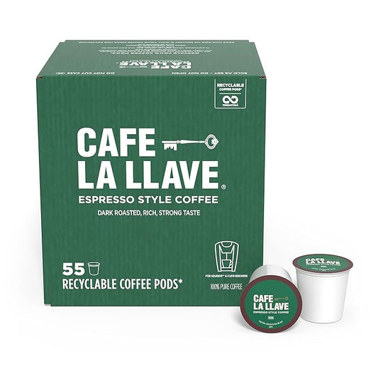 Cafe La Llave 55 Count Dark Roast Coffee Pods, Espresso Style, Compatible with Keurig Brewers, Single Serve Rich Bold Flavor