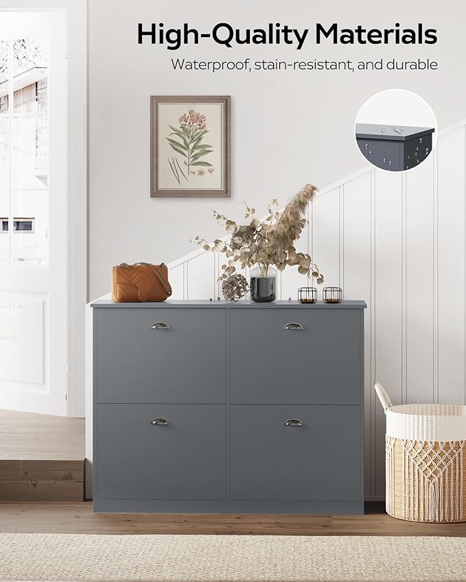 MIRROTOWEL Shoe Cabinet,Hidden Slim Narrow Shoe Rack Cabinet with 4 Drawers for Entryway, Foyer,Hallway,Bedroom,Grey
