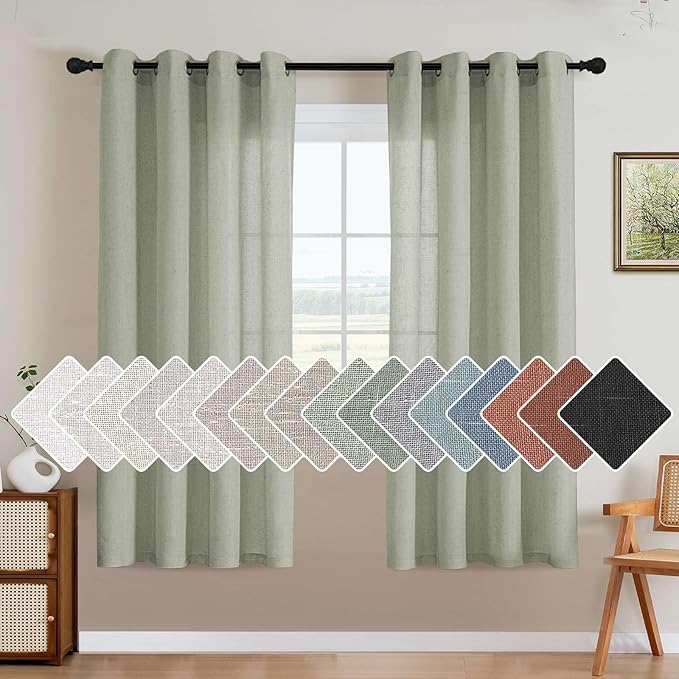 H.VERSAILTEX Living Room Linen Curtains Home Decorative Nickel Grommet Curtains Privacy Added Energy Saving Light Filtering Window Treatments Draperies for Bedroom, Sage, 2 Panels, 52 x 72 - Inch