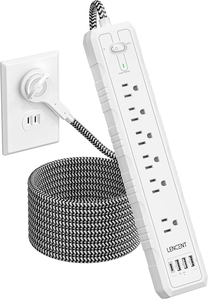 2 Prong to 3 Prong Outlet Adapter, LENCENT 2 Prong Power Strip, 1050J 2 Prong Flat Plug Surge Protector, 6ft Extension Cord, 6 AC Outlets & 4 USB(1 Type-C), Ideal for Non-Grounded Outlets