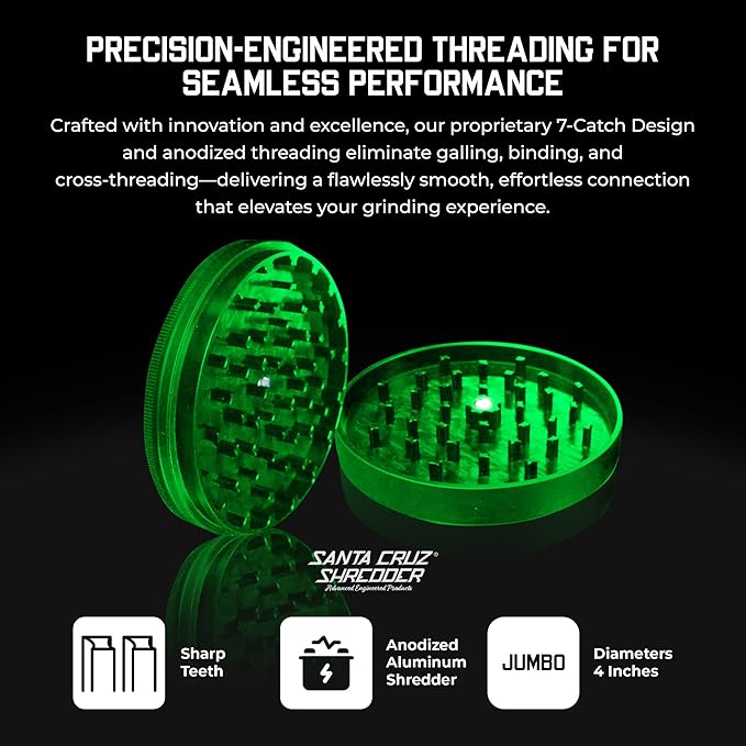 Santa Cruz Shredder Jumbo Metal Herb Grinder Knurled Top for Stronger Grip 2-Piece 4" (Green)