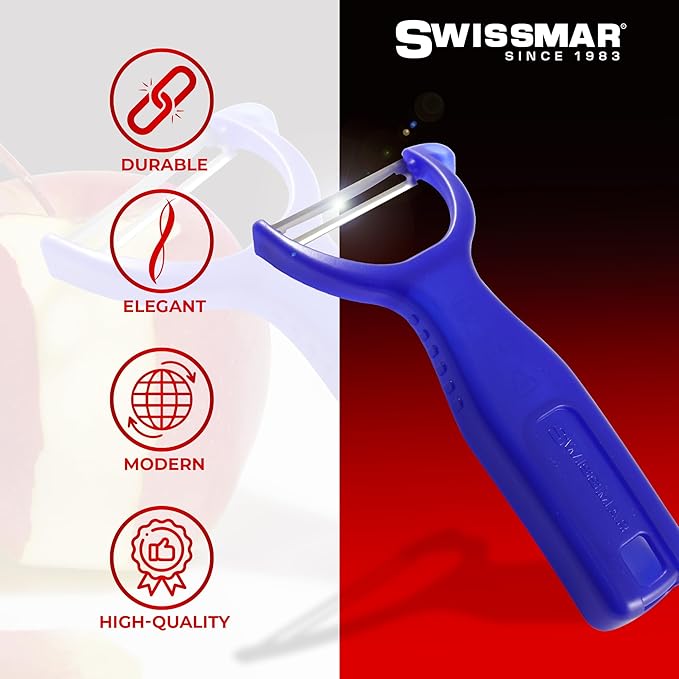 Swissmar Y Peeler with Stainless Steel Scalpel Blade - Perfect for Potato, Vegetable, Fruit, Carrot, Apple, Mango Peeler for Kitchen - Plastic Blade Protector Included - Blue