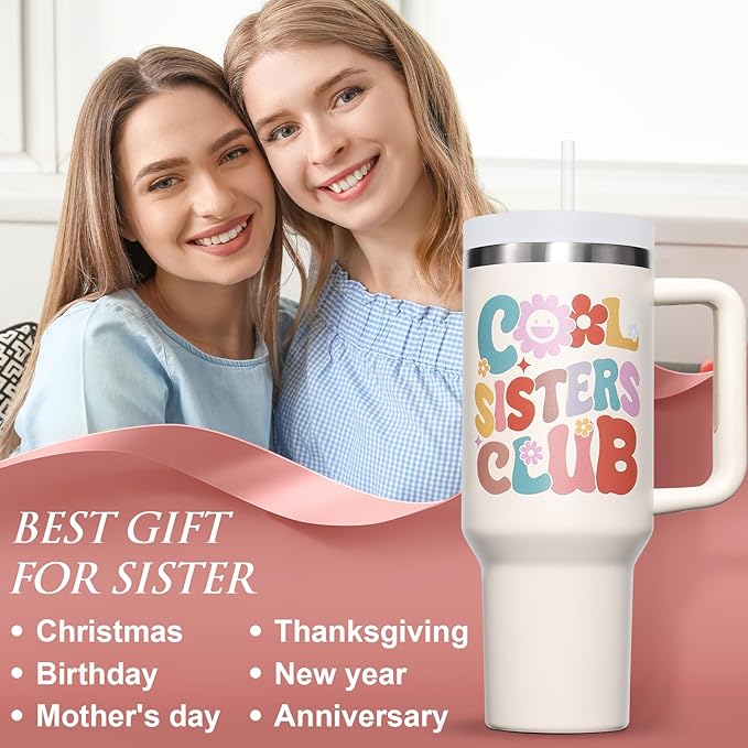 Sisters Gifts from Sister, Christmas Gifts for Little Big Sisters Gift for Sister in Law Women, 40 OZ Tumbler Best Unique Birthday Gift from Brother, Best Friends, Bestie, Insulated Cup with Handle