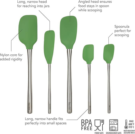 Tovolo Flex-Core Stainless Steel Handled Spatula Set of 5 for Meal Prep, Cooking, Baking, and More