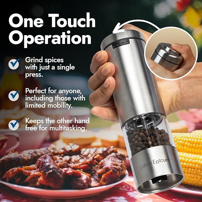 Electric Salt & Pepper Grinder Set – USB-C Rechargeable Stainless-Steel Mills & Shakers with LED Light, Adjustable Ceramic Grinders & Acrylic Rest Tray