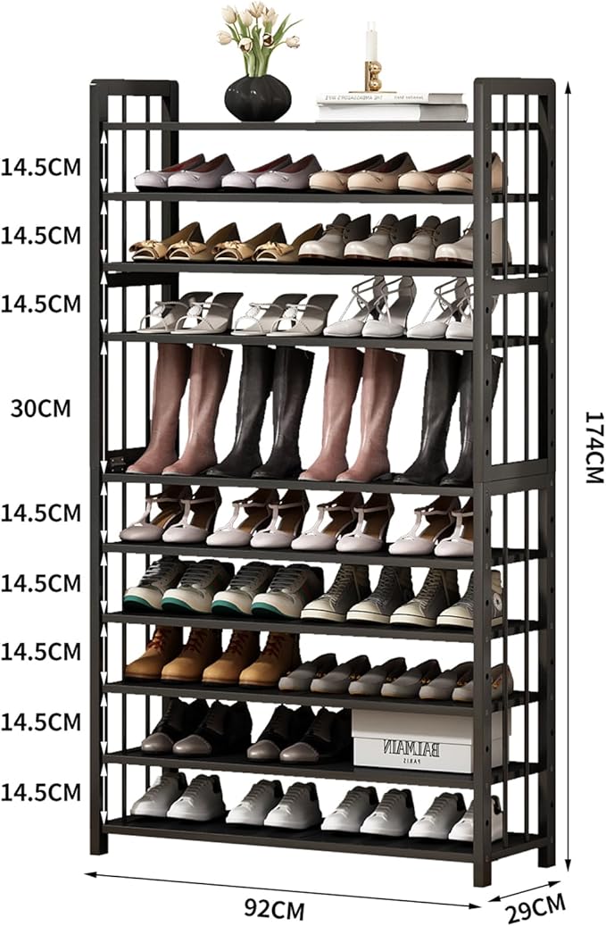 Large Capacity Shoe Storage Organizer: 11-Tier Tall Shoe Rack Holds 55-60 Pairs of Shoe, Bamboo Standing Shoe Shelf with Adjustable for Closet Entryway Black