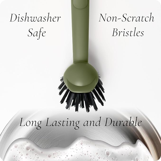 Earth & Mango Magnetic Dish Brush – Dish Scrubber with Built-in Scraper – Snaps to Sink, Dries Fast, Declutters Your Counter (Moss Green)