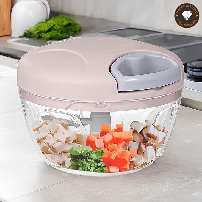 Generic Manual Vegetable Cutter Chopper, Hand Pull String Fruit and Vegetable Chopper and Mincer, Stainless Steel Blades, BPA Free (Pink, 500ml), VS2024-04