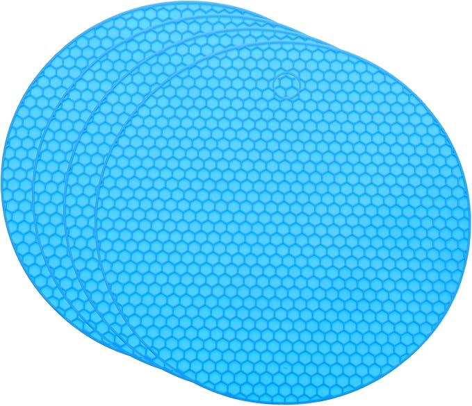 uxcell 4pcs Silicone Jar Opener Pads, 17.5cm/7" Texture Can Opener Multipurpose Round Bottle Lid Opener Non-Slip Coasters for Weak Hands Seniors Children, Blue