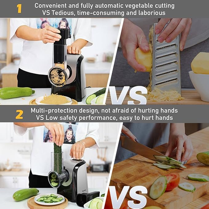 5 In 1 Professional Electric Cheese Grater, 150W Electric Cheese Shredder for Block Cheese Grater Shredder Salad Shooter for Cheeses, Shredded Carrots Cabbage and Nuts for Home Kitchen Use, BPA-Free