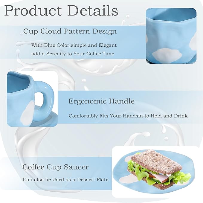 Coffee Mugs Set with Saucer Cute Cloud In The Sky Cup Gifts for Women for Birthday Tea Coffee Mug 250 ML Ceramic Cup Birthday Gift for Women Girls Mom Friend Coffee Mug aucer Set