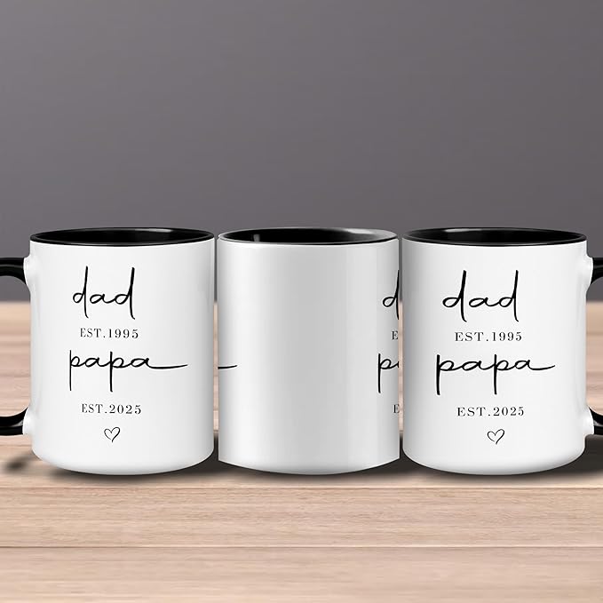 Personalized Dad to Papa Mug - Custom Est Year Coffee Cup for New Grandpa - First Time Grandfather Gift - Custom Grandparent - Keepsake Gift for Him