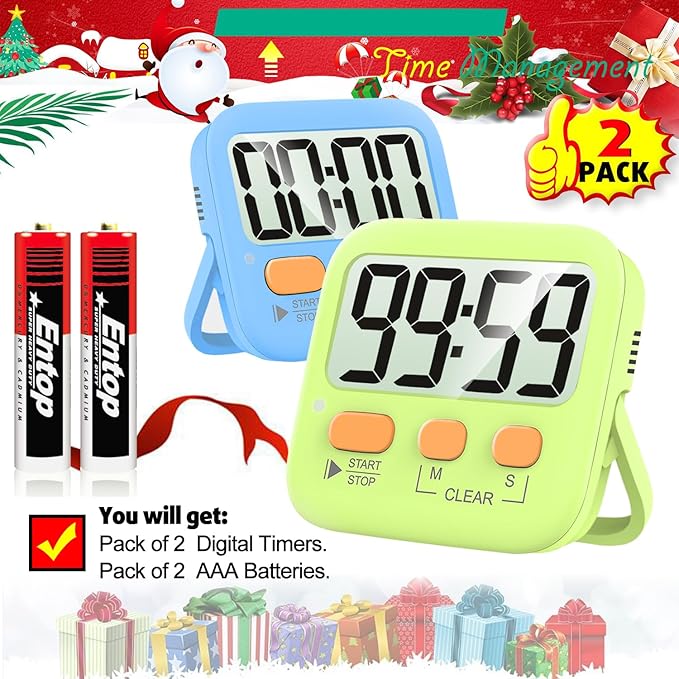 Antonki 2 Pack Digital Timer for Kids, Magnetic Countdown Kitchen Timers for Cooking, Egg, Classroom, Teacher, Exercise, Study, Oven - Battery Included