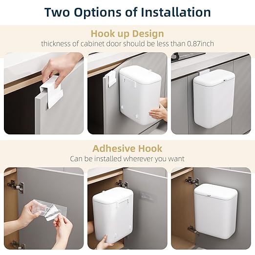 MUEE 2.4 Gal/9L Compost Bin Kitchen for Countertop or Under Sink, Hanging Small Trash Can with Lid Garbage Can Compost Bucket, Indoor Waste Basket Trash Bin for Cupboard, Bathroom, Bedroom, Office, RV