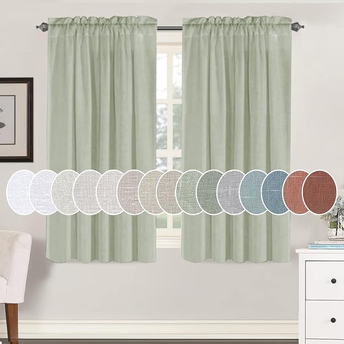 H.VERSAILTEX Light Filtering Linen Textured Curtains for Living Room Window Treatment Natural & Durable Privacy Added Draperies/Drapes/Panels/Treatment, Rod Pocket (2 Pack, 52 x 54 Inch, Sage)