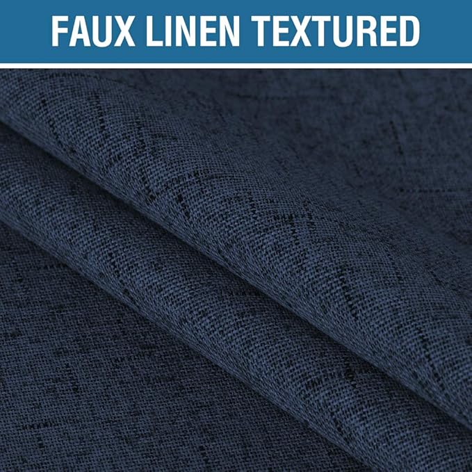 H.VERSAILTEX 100% Blackout Curtains for Bedroom 63 Inches Long Grommet Linen Face Full Light Blocking Curtain Drapes for Living Room Thermal Linen Look Curtains 2 Panels Set, 52" W x 63" L, Navy