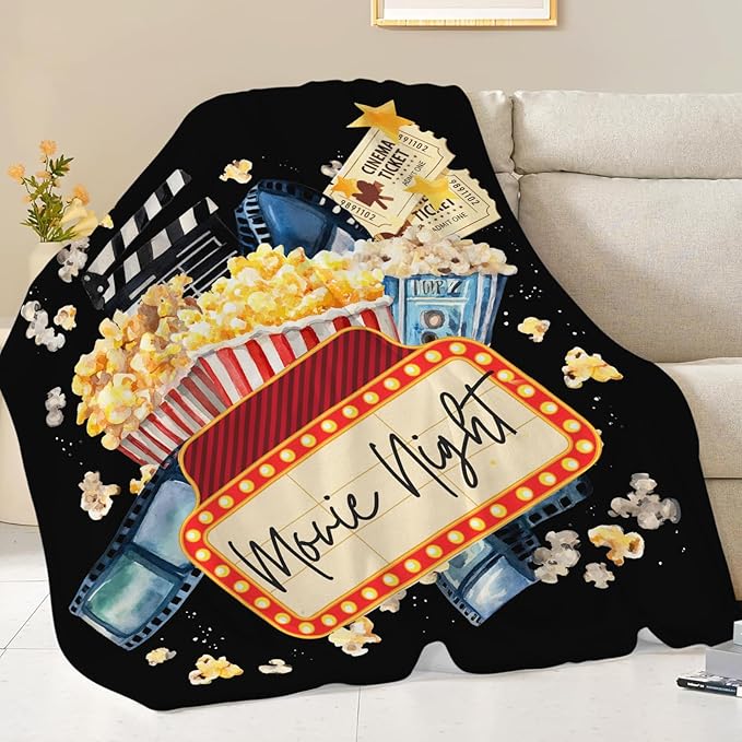 Movie Blanket Popcorn Gifts for Girls Boys Movie Theater Throw Blankets Cozy Plush Fleece Decor Flannel Fuzzy for Women Men 50"X40"