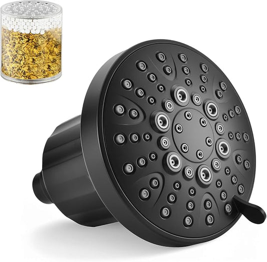 BRIGHT SHOWERS Filtered Shower Head, High Pressure Shower Filter for Hard Water to Remove Chlorine and Impurities, 8 Spray Modes Water Softener Showerhead for Hair and Skin Care, Matte Black