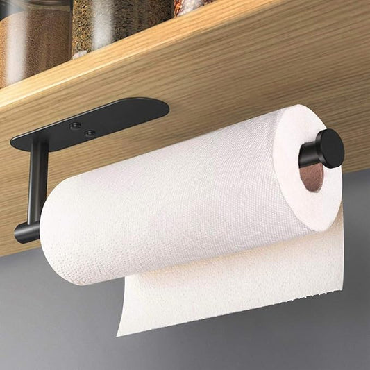 HUFEEOH Adhesive Paper Towel Holder Under Cabinet Wall Mount for Kitchen Paper Towel, Stainless Steel Paper Towel Roll Rack for Bathroom Towel (13inch, Black)