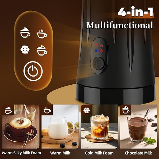 Milk Frother and Steamer, 4-in-1 Electric Frother Machine for Coffee with Hot & Cold Foam, Auto Shut-Off, Quiet Design for Latte, Cappuccino, Macchiato(black)