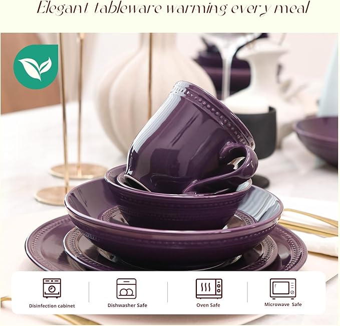 Pearl Dots Stoneware Dinnerware Set (20pc Set, Purple)