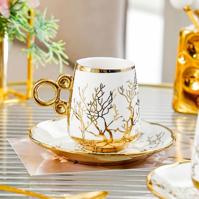 Coffee mugs set of 6 ancient palace style household living room ornaments, ceramic coffee cups, English afternoon tea sets, noble and elegant exquisite tea cups