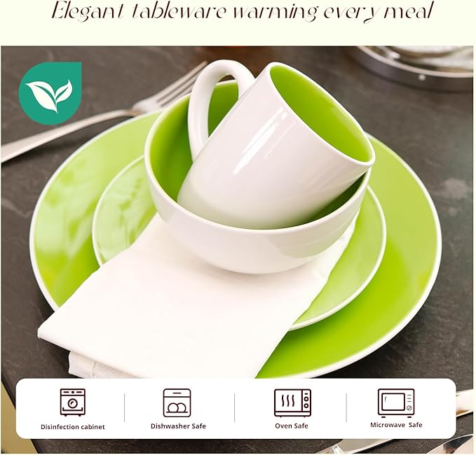 Stoneware Coupe Shape 16pc Dinnerware Set, Outside White + Inside Bamboo Color