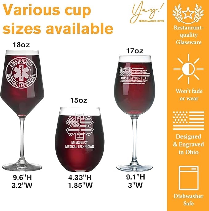 Personalized Star of Life Glass, Custom Wine Glass with Engraved Name & Text, Funny Gifts for Paramedics and EMTS, Christmas Birthday Gift for Emergency Nurse Friends Coworkers