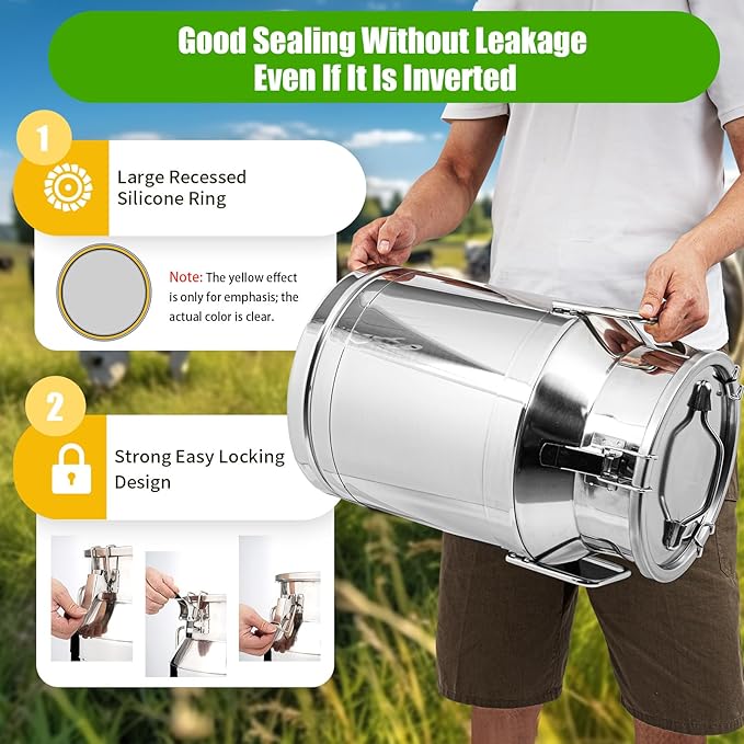 Milk Can Stainless Steel Containers with Lids Old Fashion Milk Jug Metal Bucket with Practical Handles, Sealed Bucket for Milk Water Wine Honey Oil Rice Tea Beans Grains (30L/7.93Gal)