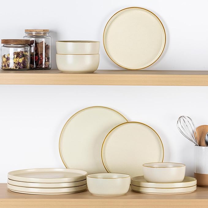 AmorArc Stoneware Dinnerware Sets for 8,Reactive Ceramic Plates and Bowls Set,Highly Chip and Crack Resistant | Dishwasher & Microwave Safe | Round Dishes Set Service for 8 (24pc)