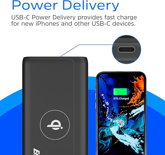 Energizer 10,000mAh Wireless Portable Charger Qi-Certified, 18W USB C Fast Charging PD 3.0 Power Bank for iPhone 16/15/14/13/12 Series, Samsung, Android Devices_QE10011PQ